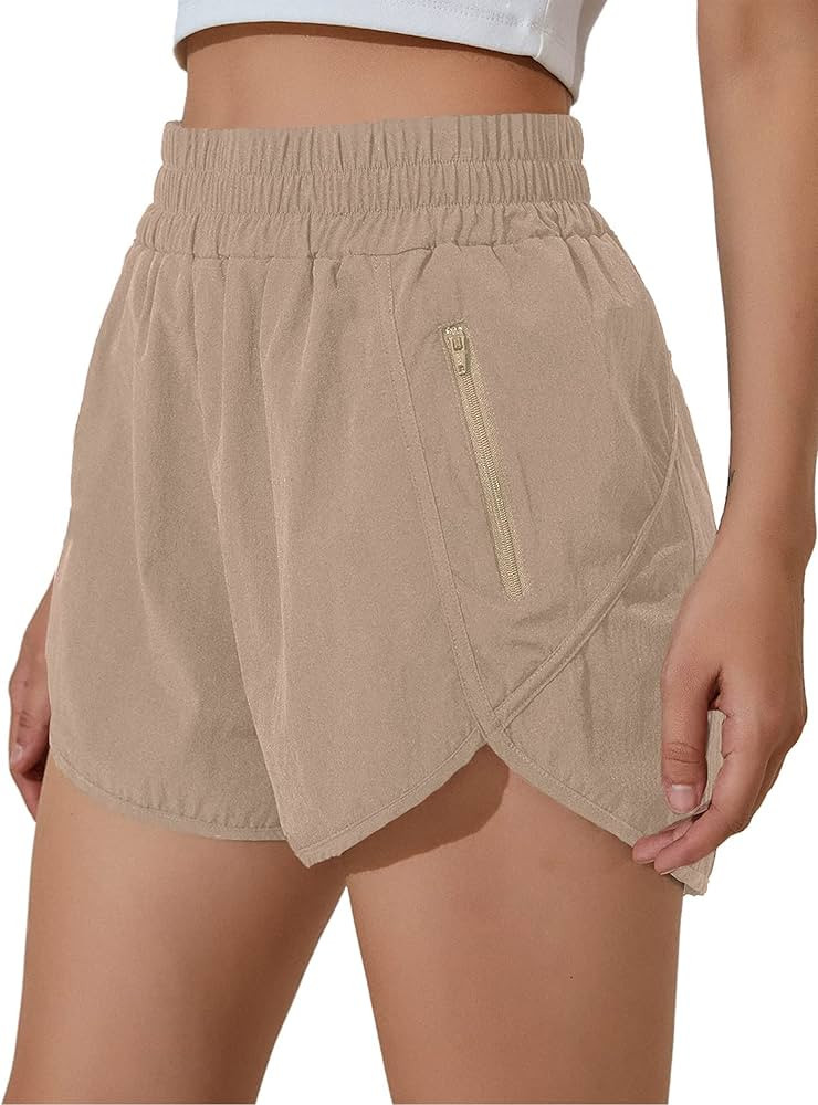 BMJL Women's Running Shorts Elastic High Waisted Shorts Pocket Sporty Workout Shorts Quick Dry At... | Amazon (US)