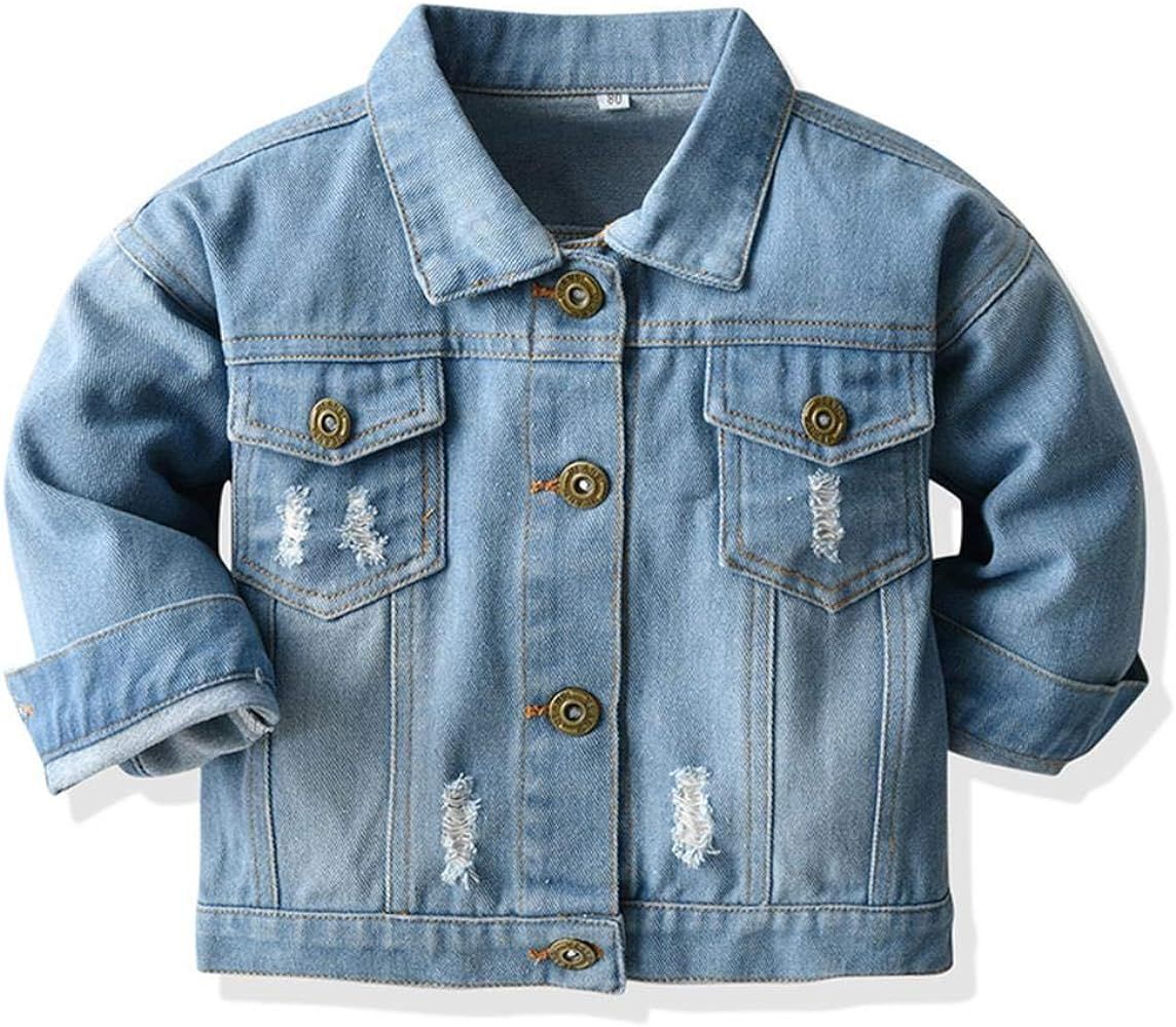SOFEON Toddler Baby Boy Girls Denim Jacket Button Down Basic Ripped Hoodie Jeans Coat Kid Cowboy ... | Amazon (US)