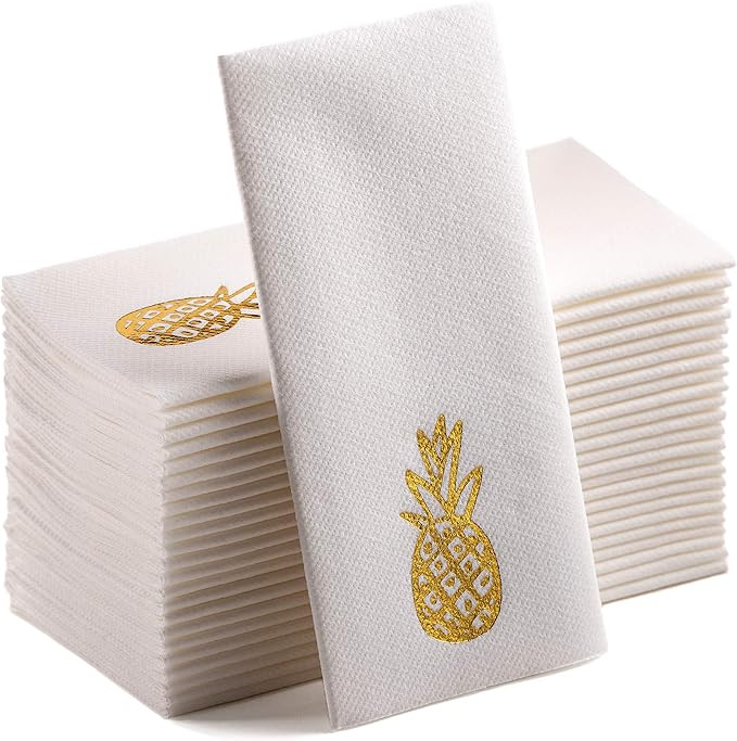 Gold Napkins | Disposable Paper Napkins with Gold Foiled | Linen-Feel Guest Towel | Soft, Comfort... | Amazon (US)