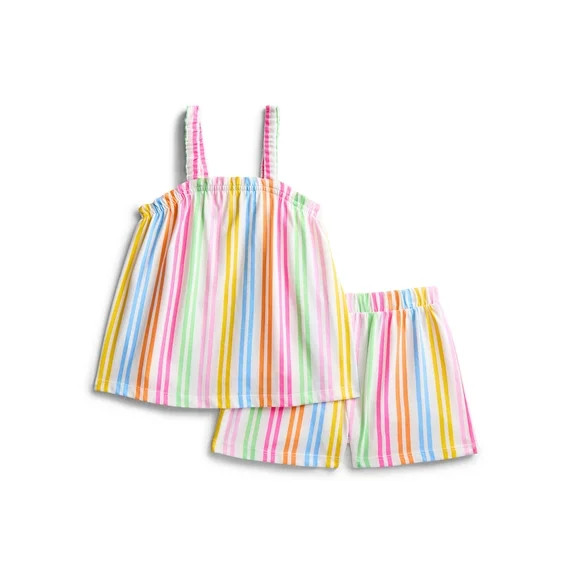 Wonder Nation Toddler Girls Ribbed Tank Top and Shorts 2-Piece Set, Sizes 12M–5T | Walmart (US)