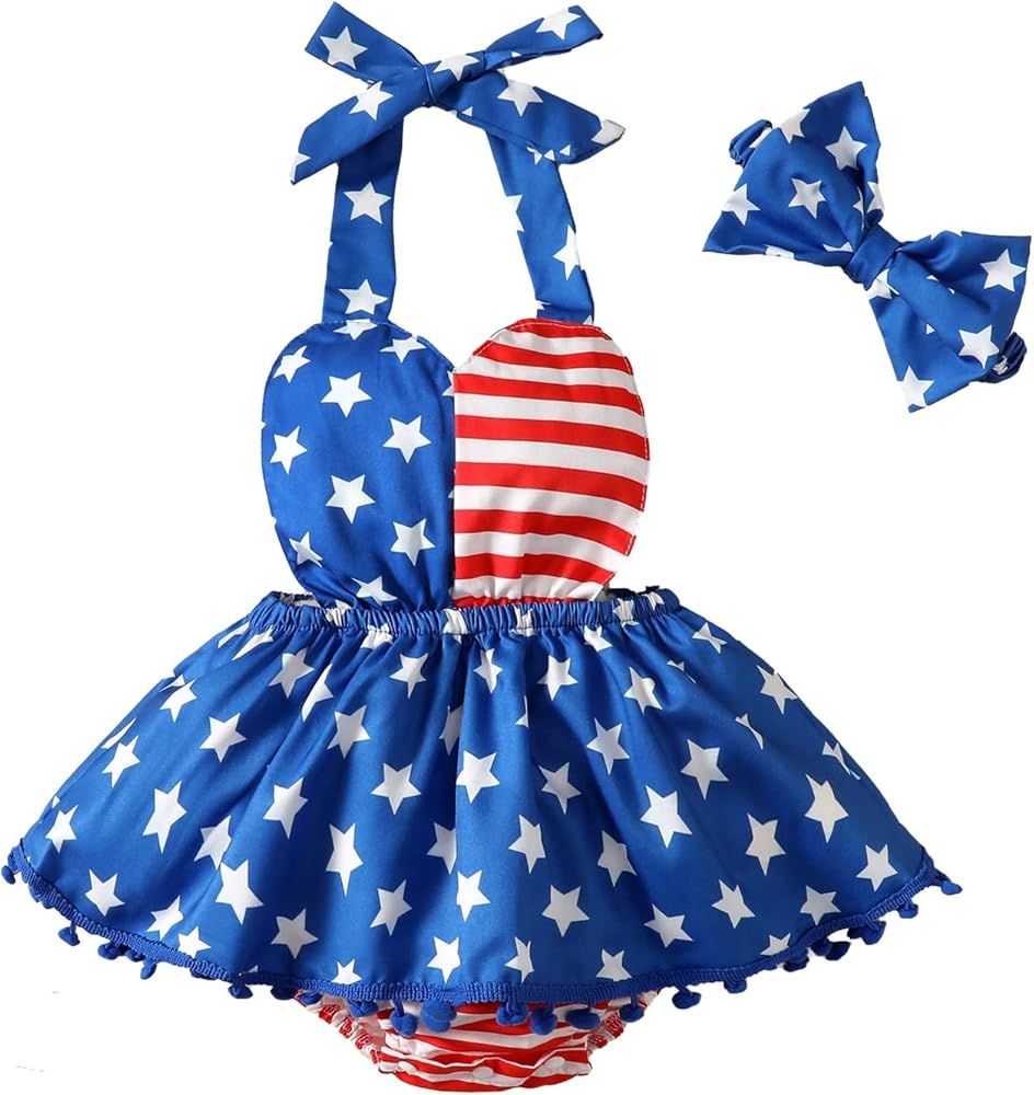 Magic Park Infant 4th of July Romper Dress Baby Girl Independence Day Outfit Toddler Patriotic Cl... | Amazon (US)