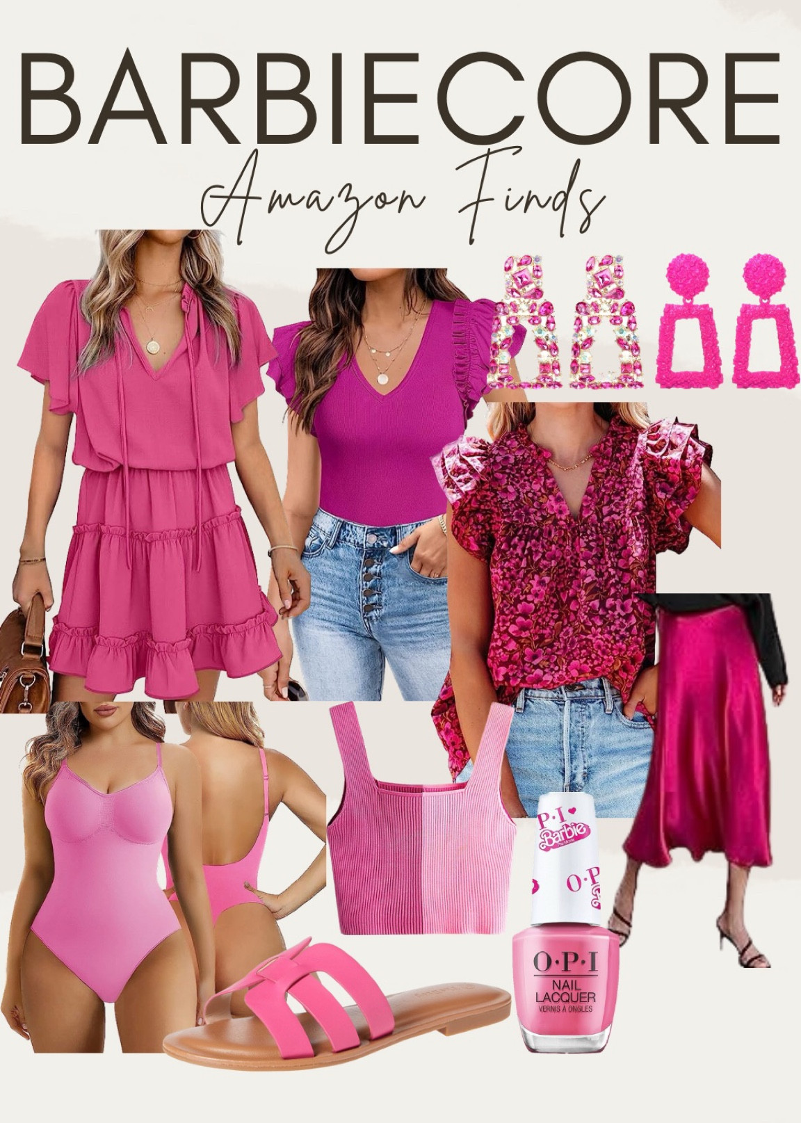 Daily Amazon finds, Barbiecore trend, vacation outfit inspo, tropical vacation, jumpsuit, mini dress, date night dress, sexy dress, short sleeve top, handbag, earrings, crop top, bodysuit, satin skirt, handbag, summer fashion, summer outfits 

#LTKunder50 #LTKstyletip #LTKFind