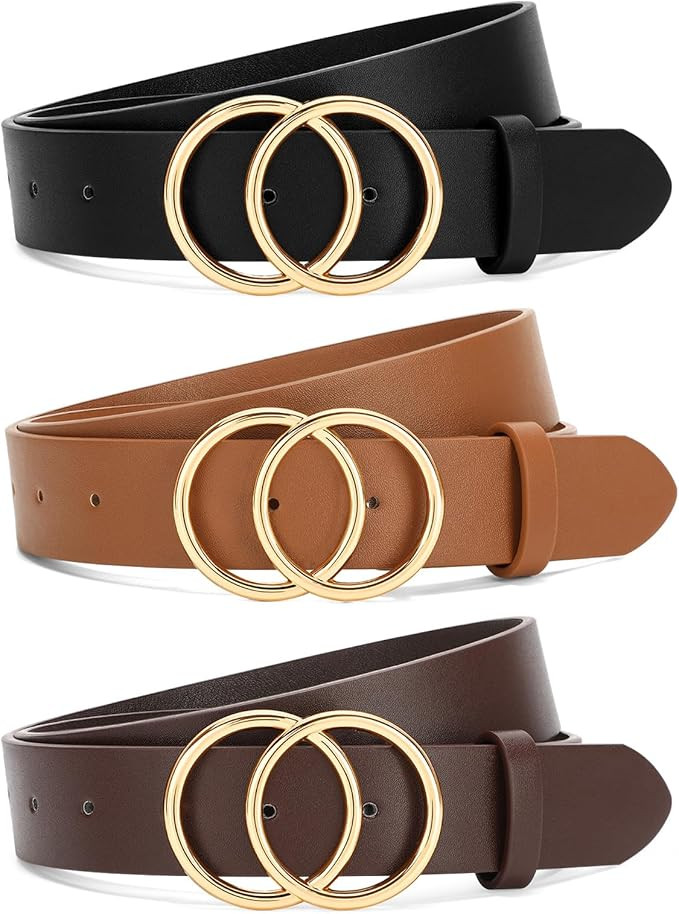 SANSTHS 3 Pack Women Waist Belts for Jeans Pants Dresses, Ladies Belt with Double O-Ring Gold Buc... | Amazon (US)