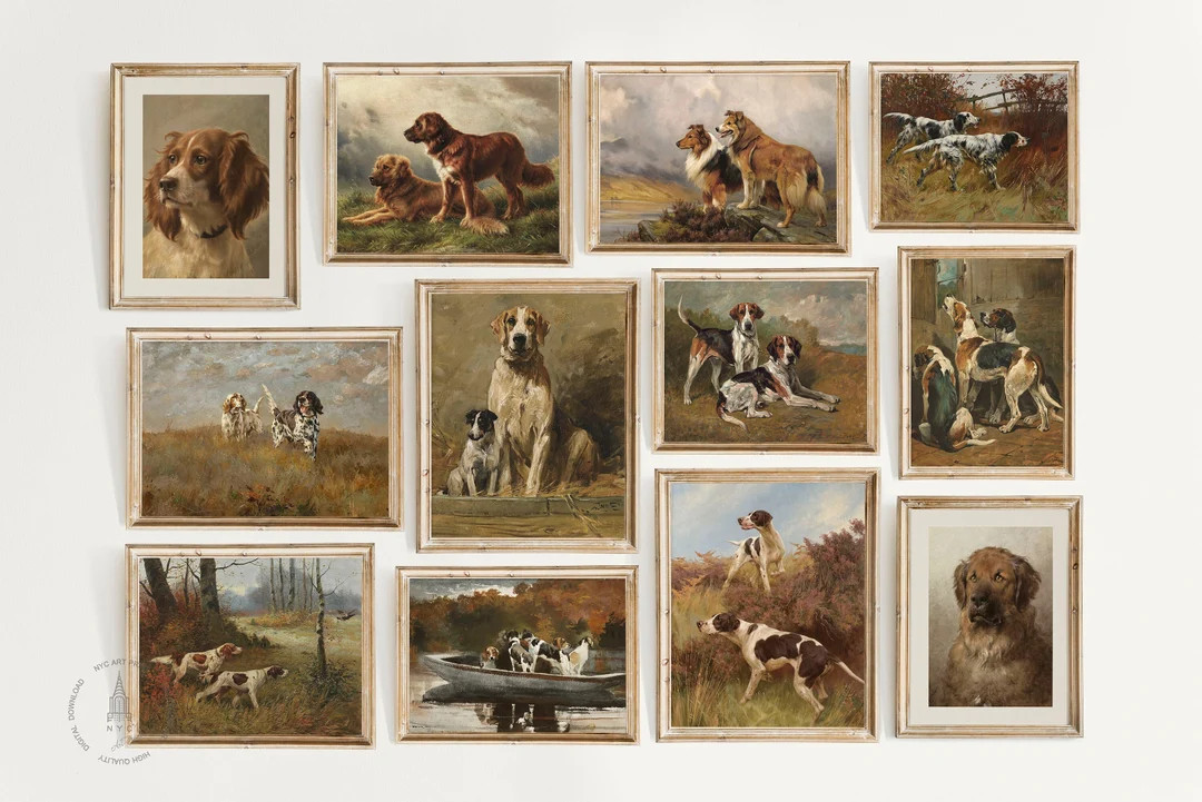 Vintage Dogs Gallery Wall Set of 12, Dogs Print, Vintage Antique Dog Painting, Dog Wall Art, Farm... | Etsy (US)