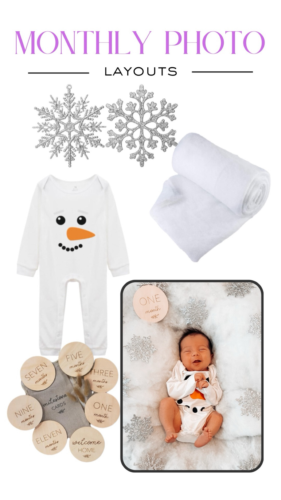 Milestone photos, baby photos, winter baby photos, snowflakes, snowman, milestone cards

#LTKFindsUnder50 #LTKBaby #LTKBump