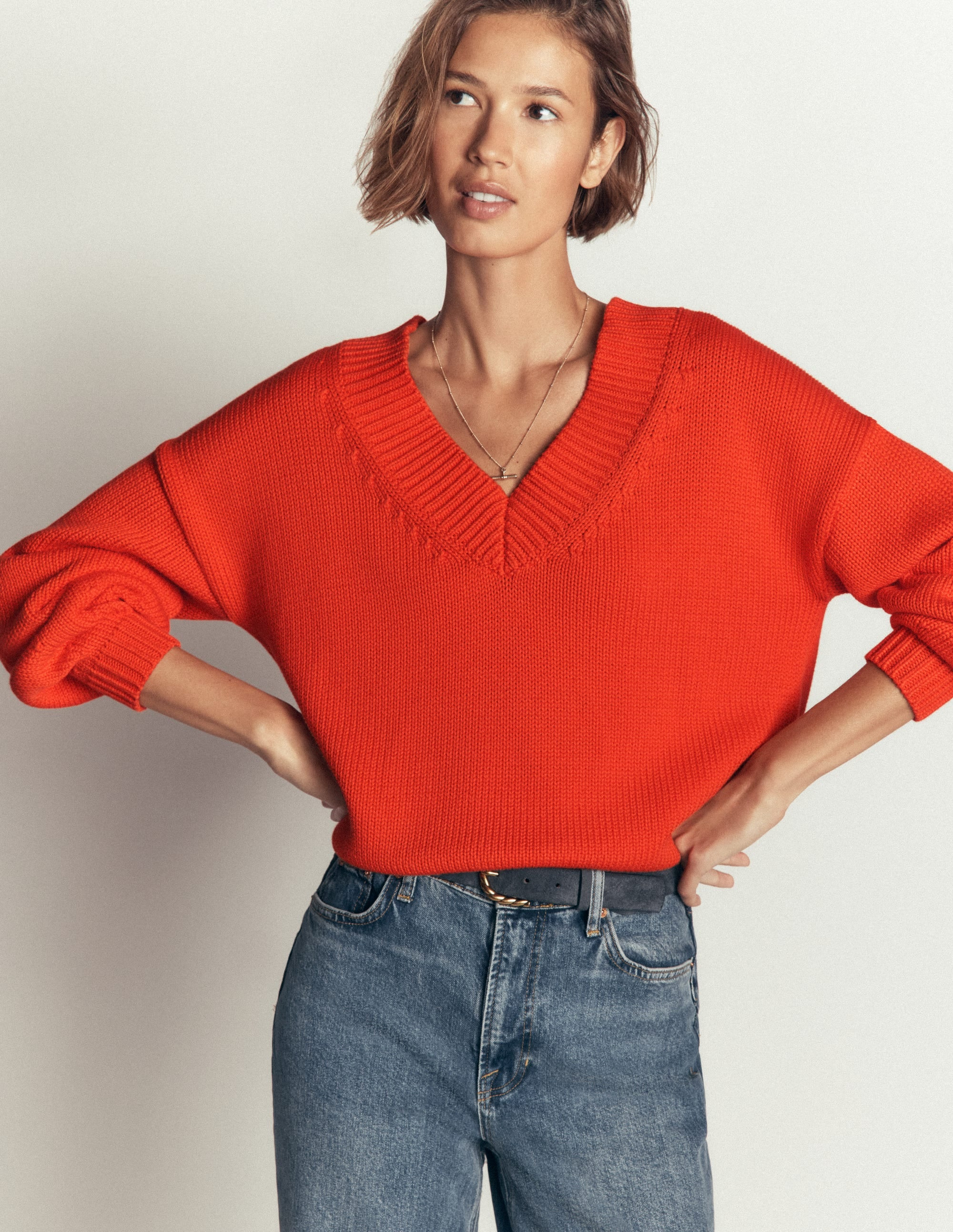 Lucy Cotton V-neck Sweater-Sunset Orange | Boden (US)