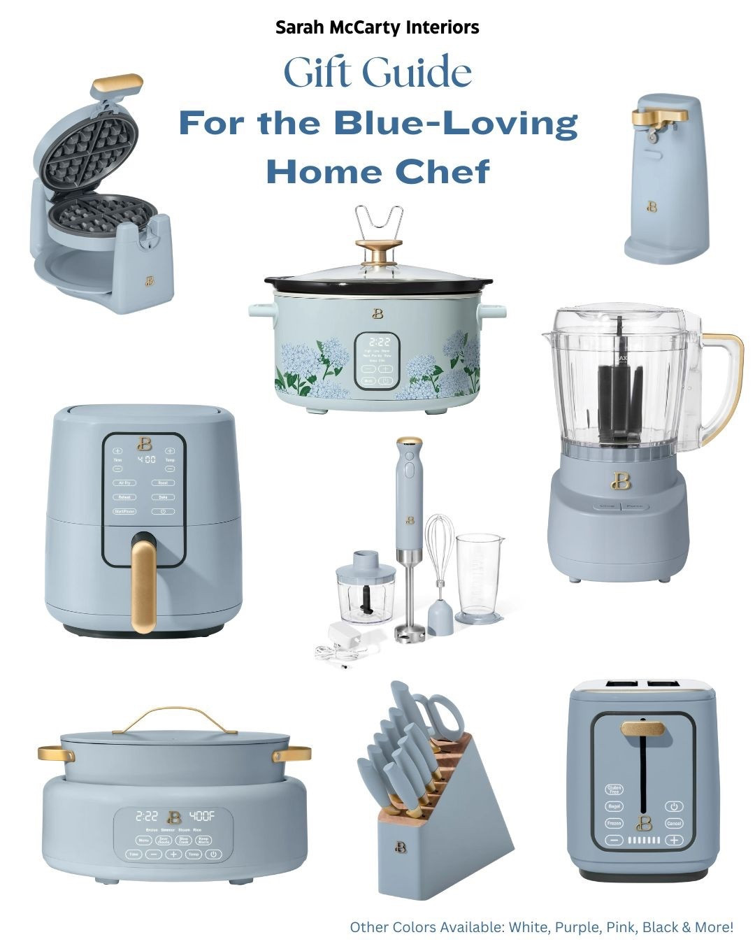 Gift Guide for the Blue-Loving Home Chef 💙🩵 Kitchen appliances - waffle iron, crock-pot slow cooker, blender, can opener, immersion blender, knife block set, toaster, air fryer. Other colors available too!

#LTKHoliday #LTKGiftGuide #LTKHome