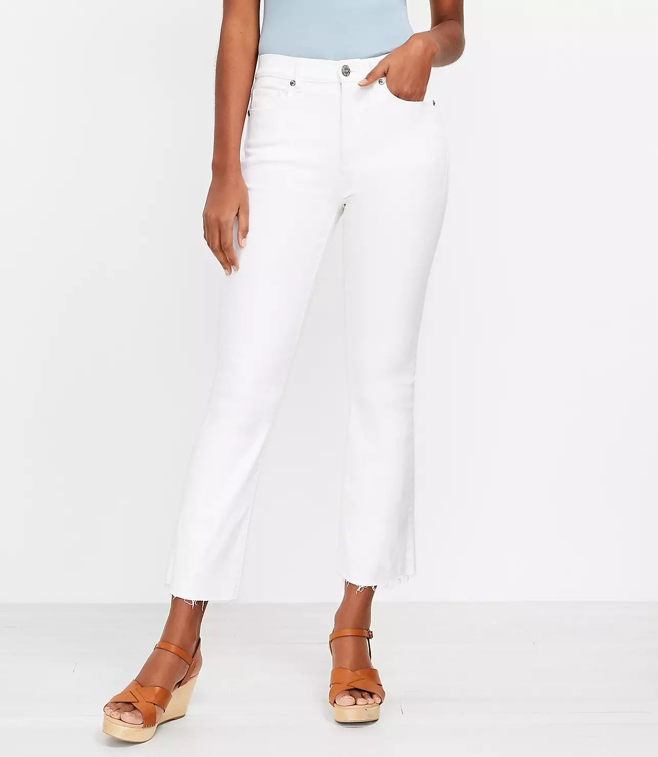 Petite Fresh Cut High Rise Kick Crop Jeans in White | LOFT