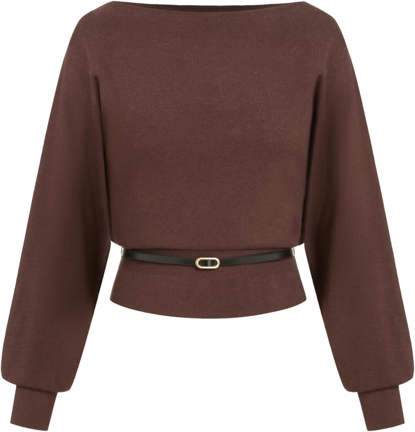 CIDER Cropped Knit Sweater Women Boat Neck Belted Pullover | Amazon (US)