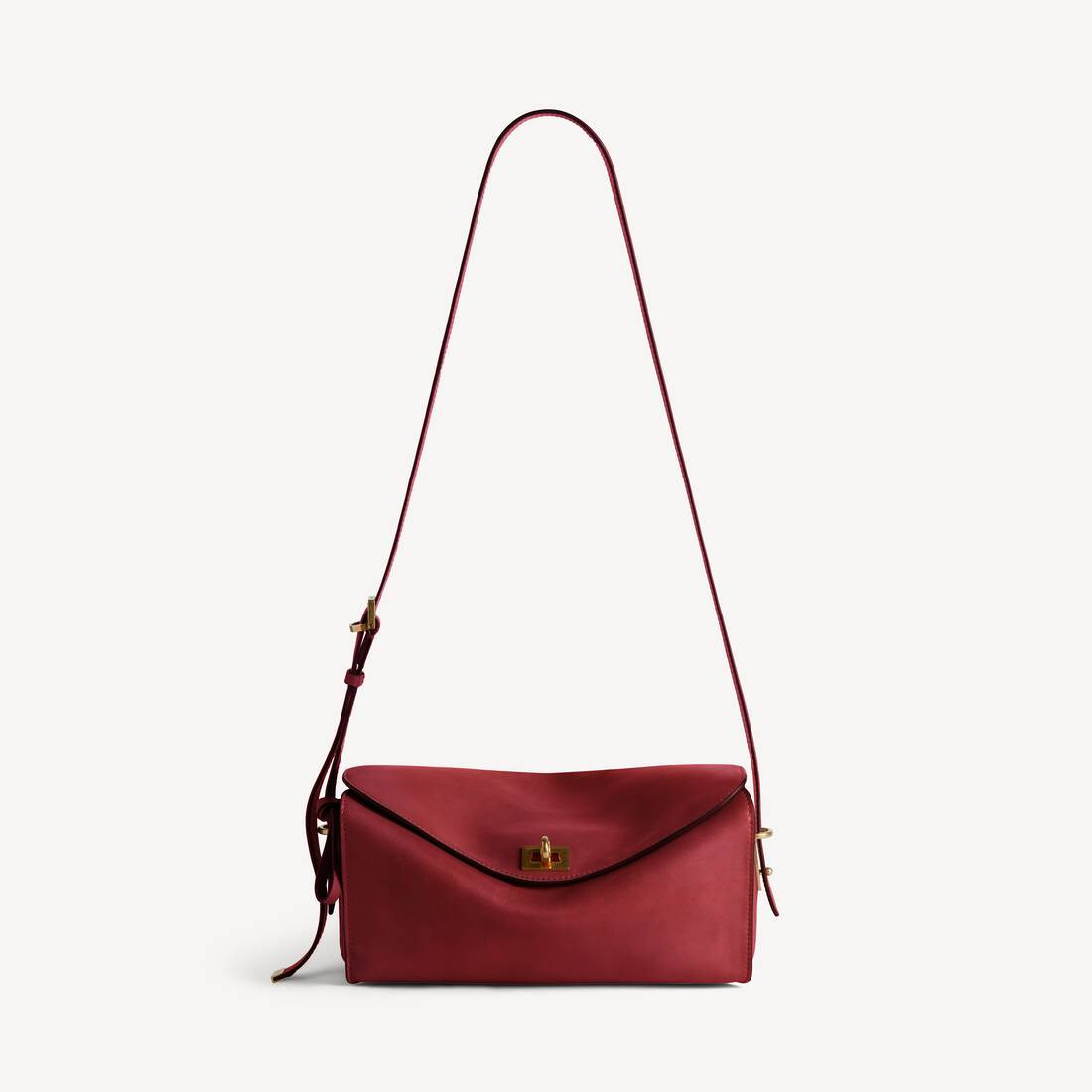 Le 7 Shoulder Bag Medium in ruby smooth calfskin and moka suede lambskin lining, aged-gold hardwa... | Balenciaga