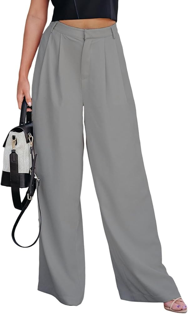 Dokotoo Wide Leg Womens Pants 2024 Work Business High Waisted Casual Dress Palazzo Flowy Trousers | Amazon (US)