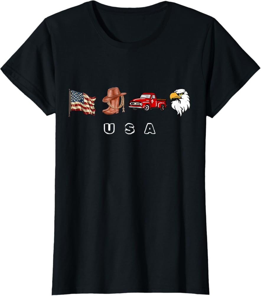 Cowboy Boots Hat Semi Trucks Driver Eagle American Flag T-Shirt | Amazon (US)