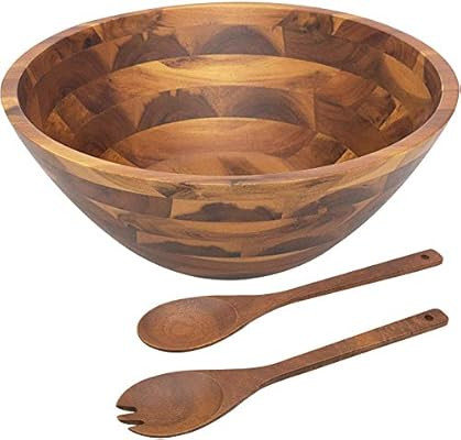 AIDEA Wooden Salad Bowl, 12.5Inch Acacia Wood with Salad Spoon and Fork Gift for Thanksgiving Day | Amazon (US)