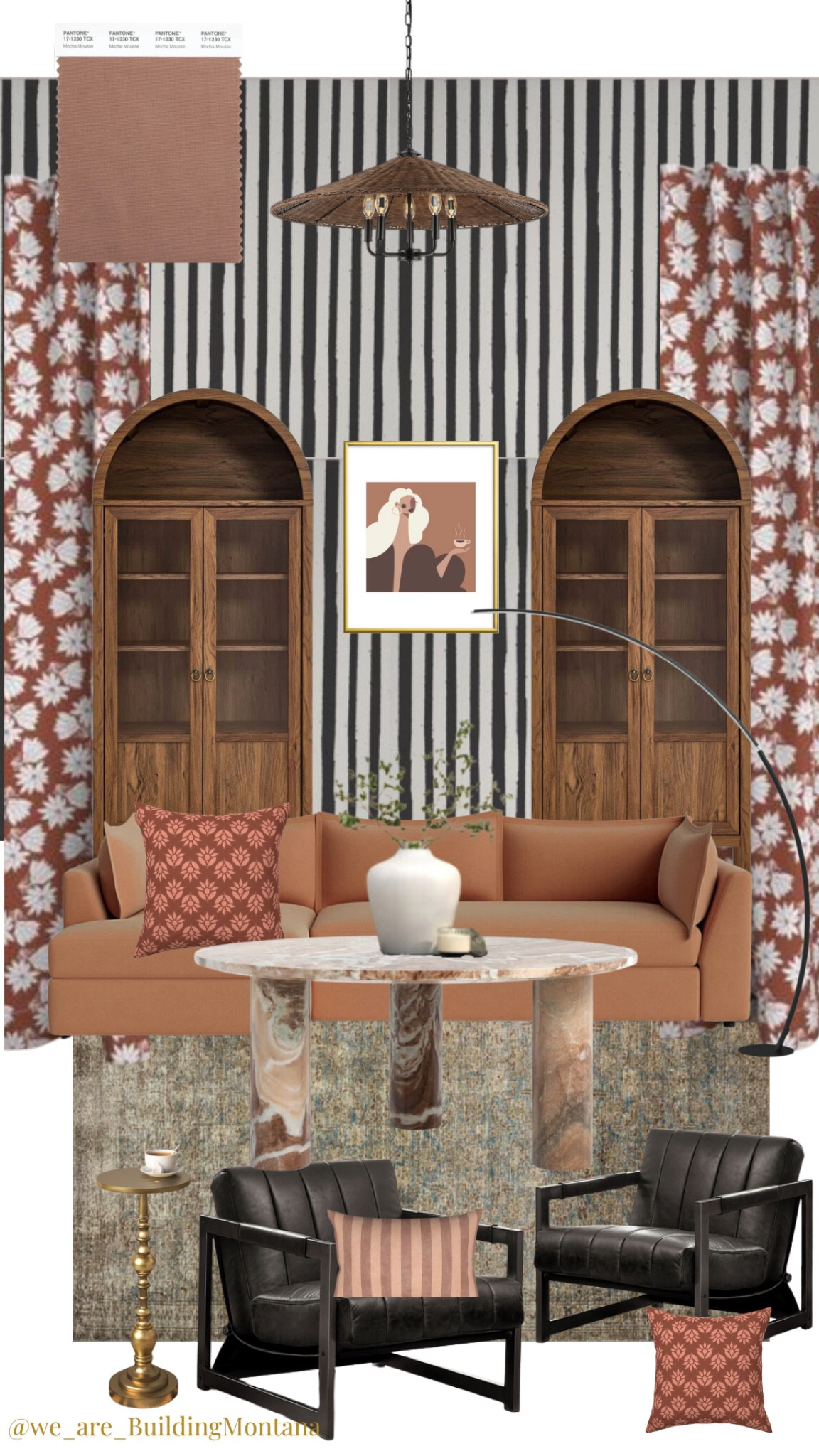 Pantone just launched their 2025 a color of the year and our wallpaper collection (Textured Stripe in Night Sky) is so perfect on this color story! Paired with some art-forward pieces, jumping off from the Mocha 
Mousse color and the prints, this living room is one of my faves! 

#LTKStyleTip #LTKGiftGuide #LTKHome