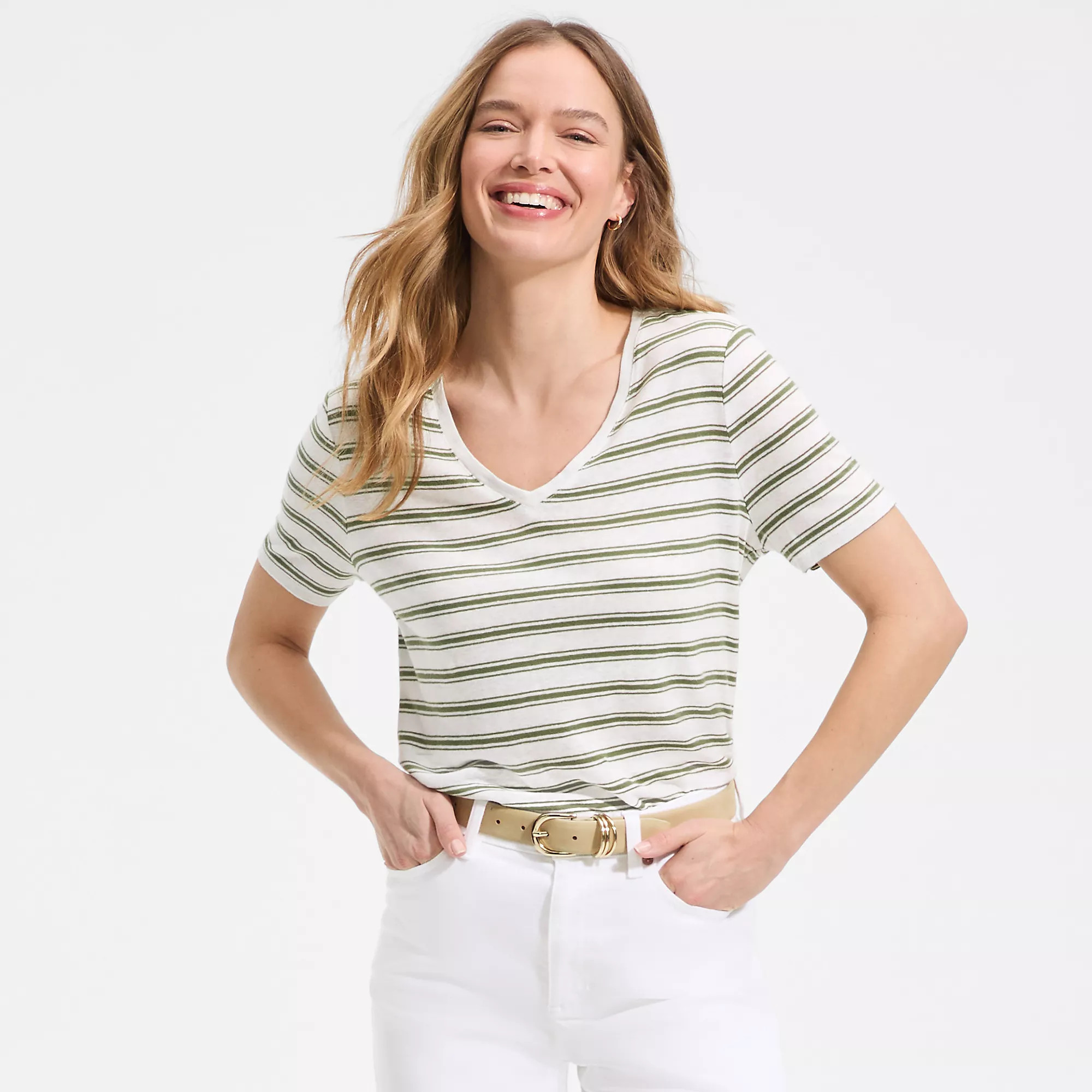 Women's Short Sleeve Linen Blend V-Neck Tee | Lands' End (US)