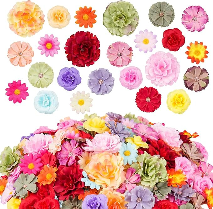 210 Pcs Mini Silk Flower Heads Small Fake Rose Daisy Faux Flowers Bulk for Crafts Artificial 3D L... | Amazon (US)