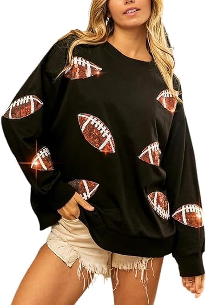 MOUSYA Womens Sequin Football Sweatshirt Game Day Long Sleeve Shirt Sunday Funday Pullover Casual... | Amazon (US)