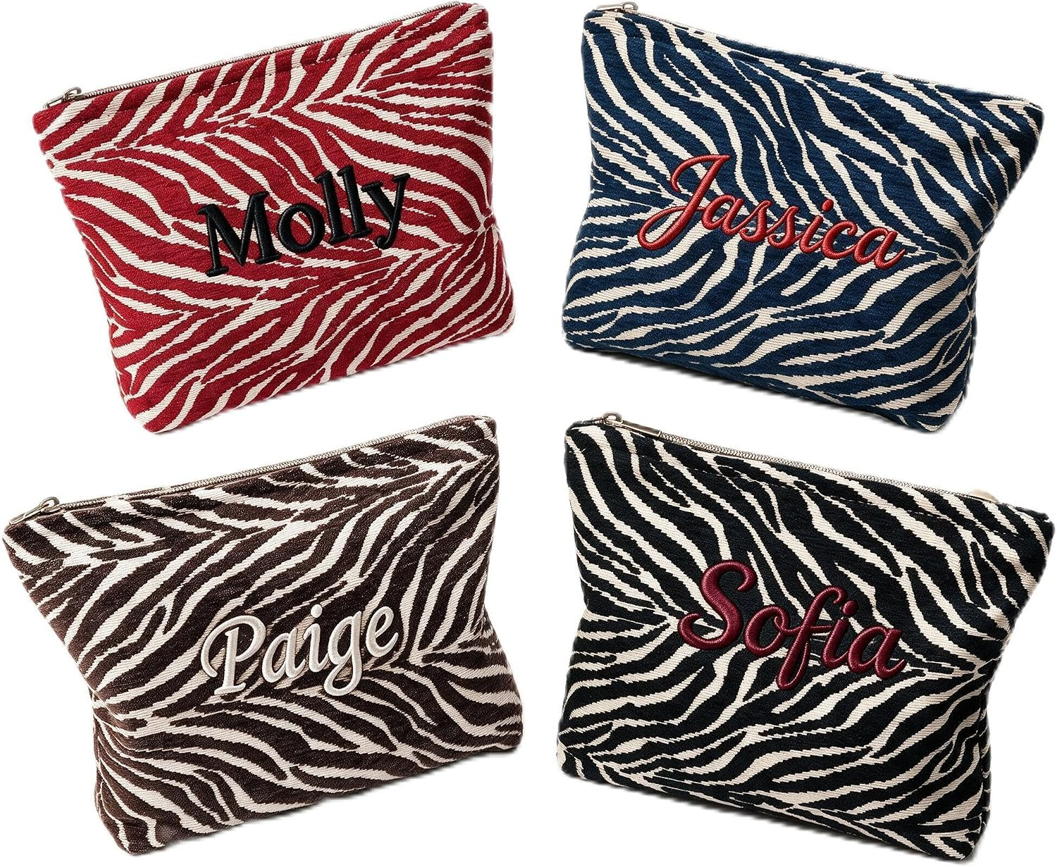 Personalized Embroidered Zebra Stripe Chenille Makeup Bag, Cosmetic Pouch | Amazon (US)