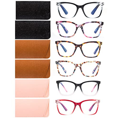 Areyeth 2 Pair Oversized Square Trendy Reading Glasses for Women, Blue Light Blocking Computer Readers with Flexible Spring Hinge(Six colors, 2.75) | Amazon (US)