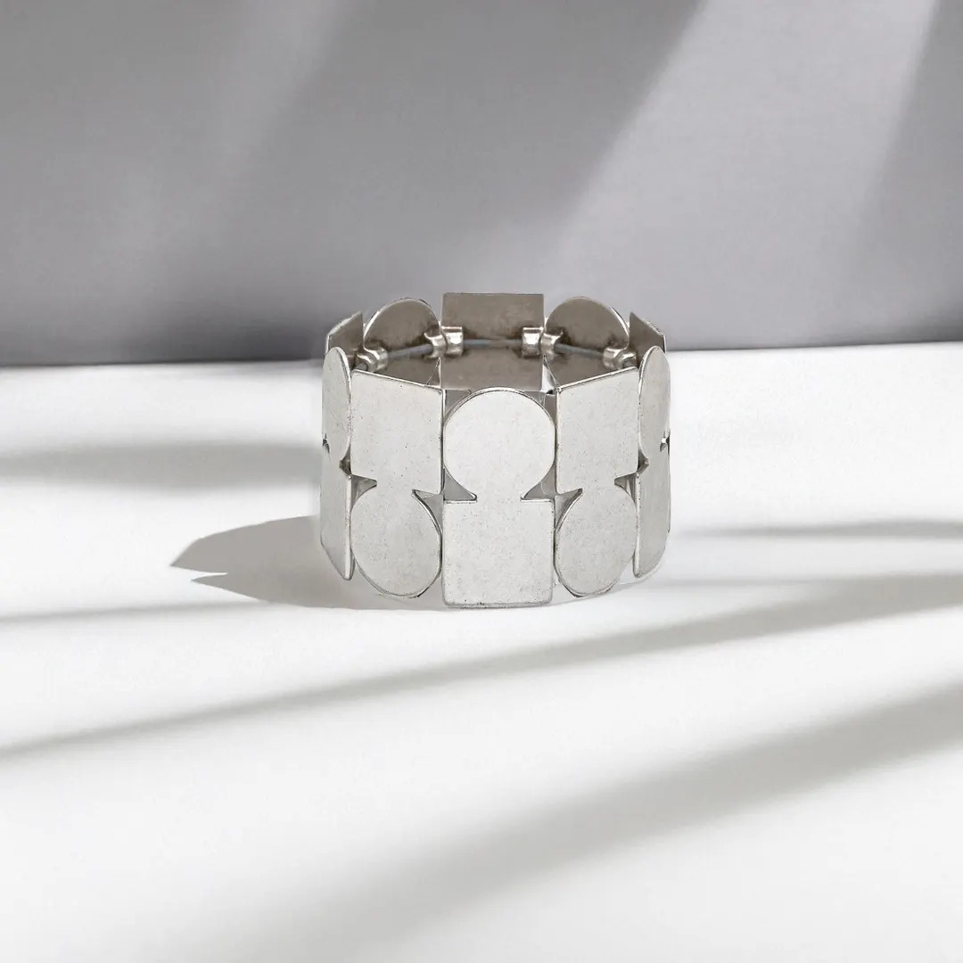 Geometric Silver Cuff Bracelet Her Bold Gift Wife Birthday Modern Minimalist Jewelry Statement Ch... | Etsy (US)