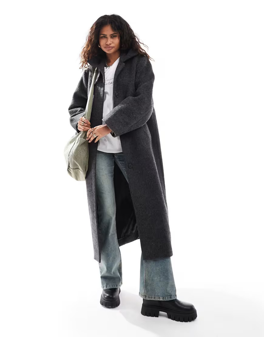 Weekday Gate wool blend car coat in dark grey | ASOS (Global)