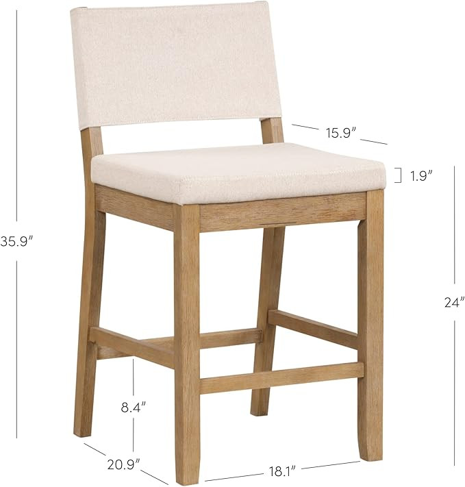 Nathan James Linus Modern Upholstered Counter Height Bar Stool with Back and Solid Rubberwood Leg... | Amazon (US)