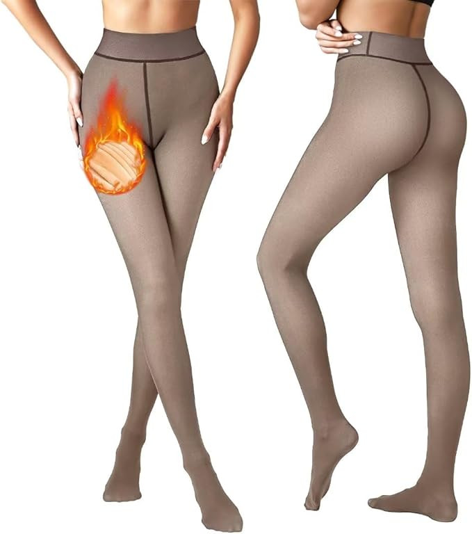 Vertvie Fleece Lined Tights Women Crotch One Seam Line Warm Sheer Pantyhose Fake Translucent Ther... | Amazon (US)