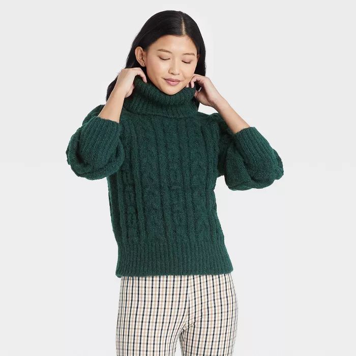 Women's Mock Turtleneck Cable Knit Pullover Sweater - A New Day™ | Target