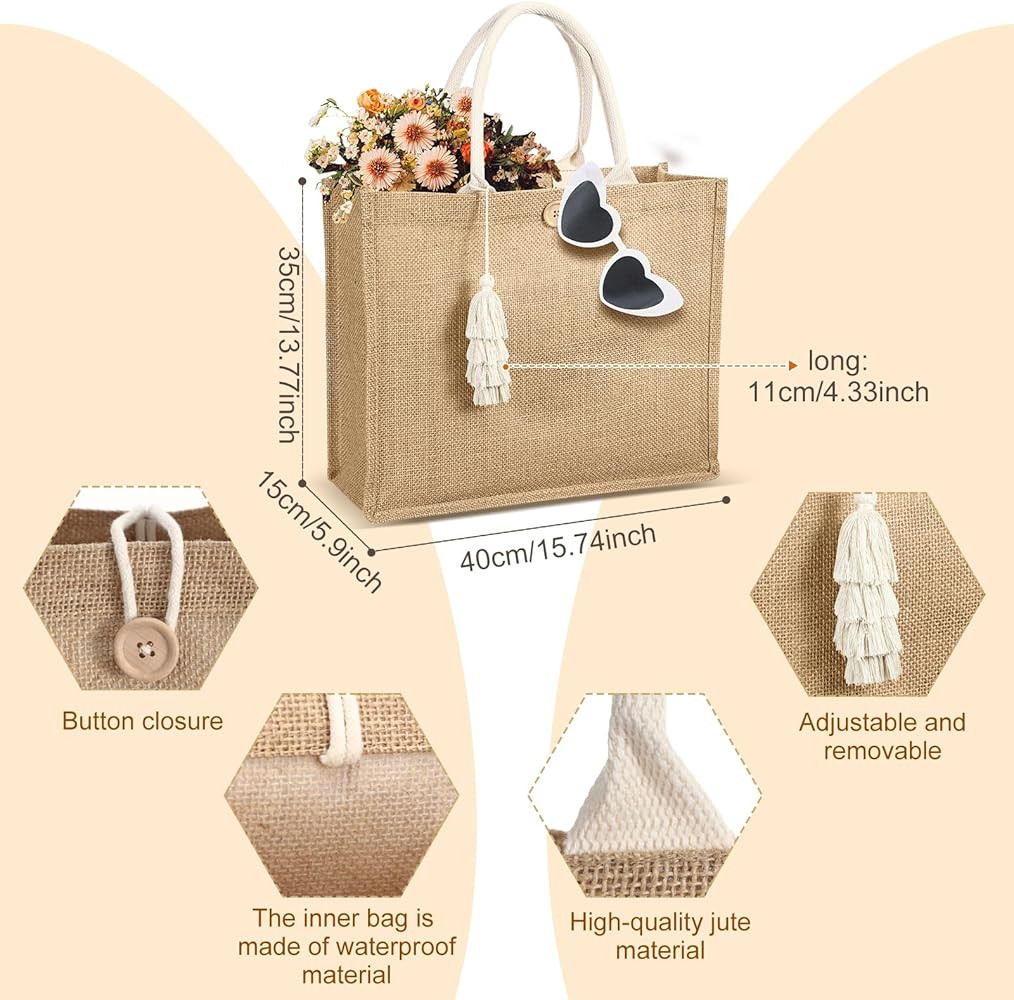 Woanger 4 Pack Burlap Tote Bags for Women Bridesmaid Jute Gift Bag with Handles and Tassels Reusable | Amazon (US)
