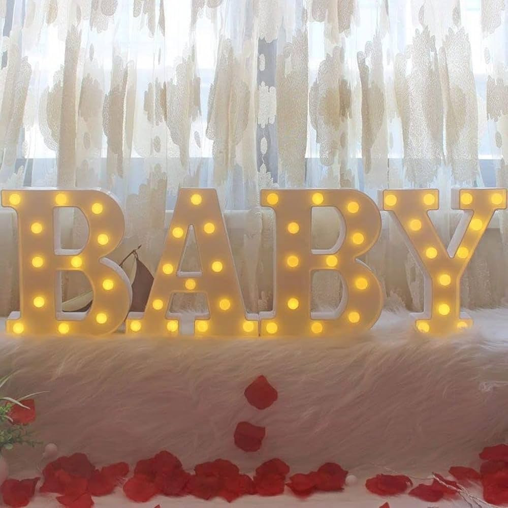 4 LED Baby Marquee Logo Light, Large Baby Monogram Decorative Light, Warm White Glowing Letters P... | Amazon (US)