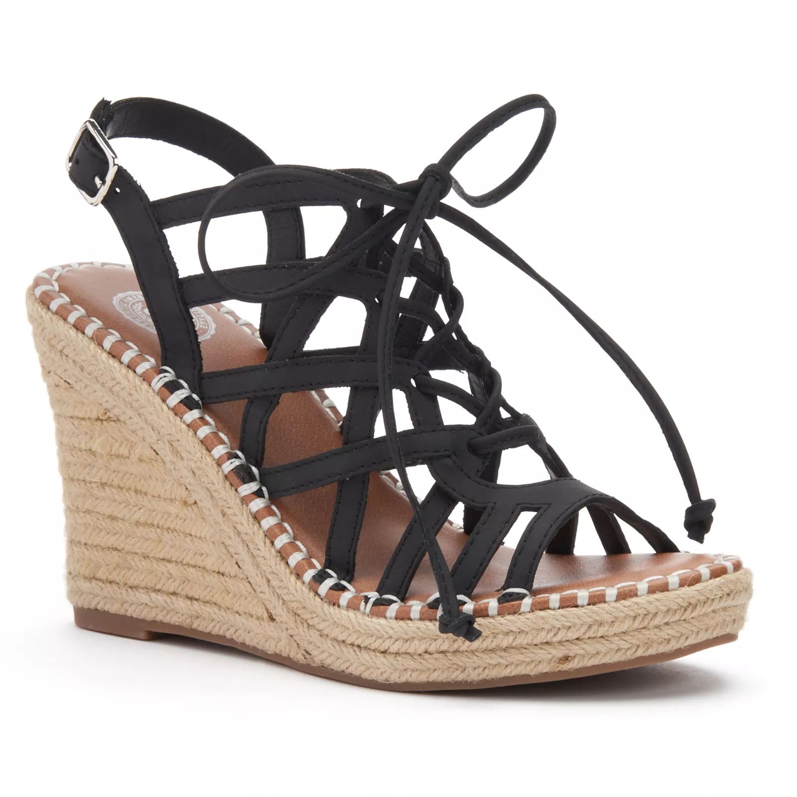 SO® Women's Lace-Up Espadrille Wedge Sandals, Size: 8, Black | Kohl's