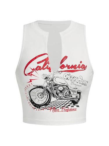 SOLY HUX Women's Letter Graphic Tank Top Notched V Neck Sleeveless Summer Crop Tops Streetwear | Amazon (US)