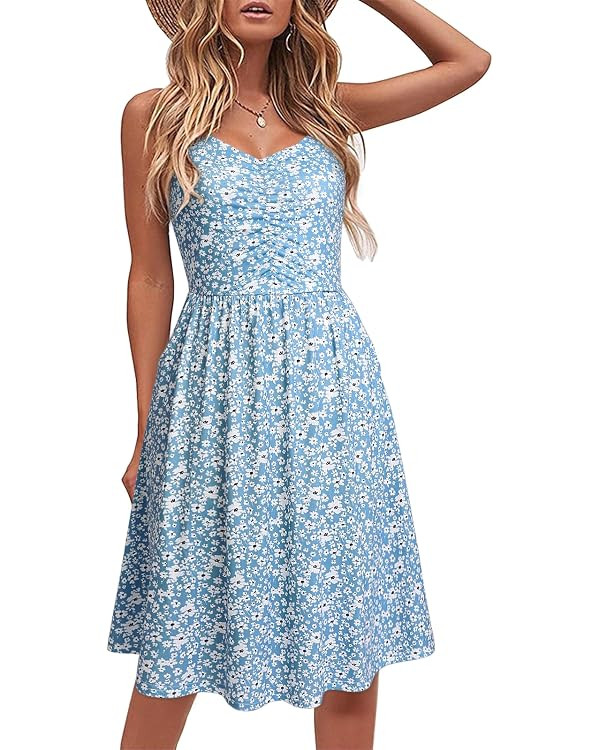 YATHON Casual Dresses for Women Sleeveless Cotton Summer Beach Dress A Line Spaghetti Strap Sundr... | Amazon (US)
