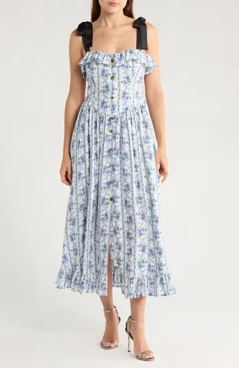 Blu Pepper Tie Strap Ruffle Midi Dress in Blue Multi at Nordstrom Rack, Size Medium | Nordstrom Rack