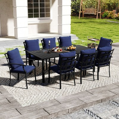 HAPPATIO 9-Piece Patio Dining Set, Outdoor Dining Set with Powder-Coated Metal Frame, Stackable Chairs with Cushions for Porch Pool Garden, Blue | Target