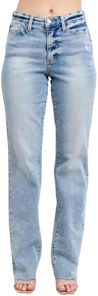 Judy Blue Mid Rise Light Wash Dad Jeans for Women Stretchy Denim | 34" Inseam | Trendy Vintage St... | Amazon (US)