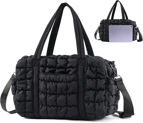 Womens Small Gym Bag 13 Inch, Mini Carry On Puffer Tote Bag for Travel Overnight Weekender Workou... | Amazon (US)