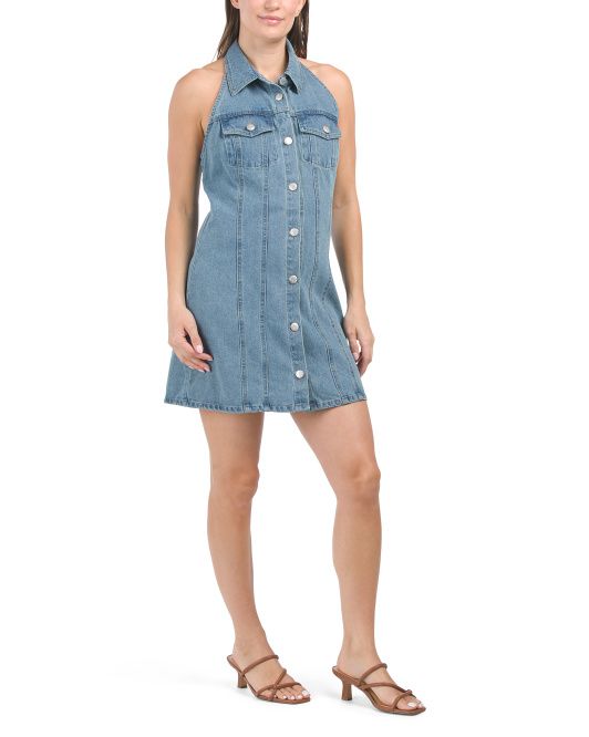 Halter Denim Like Garment Wash Mini Dress | TJ Maxx