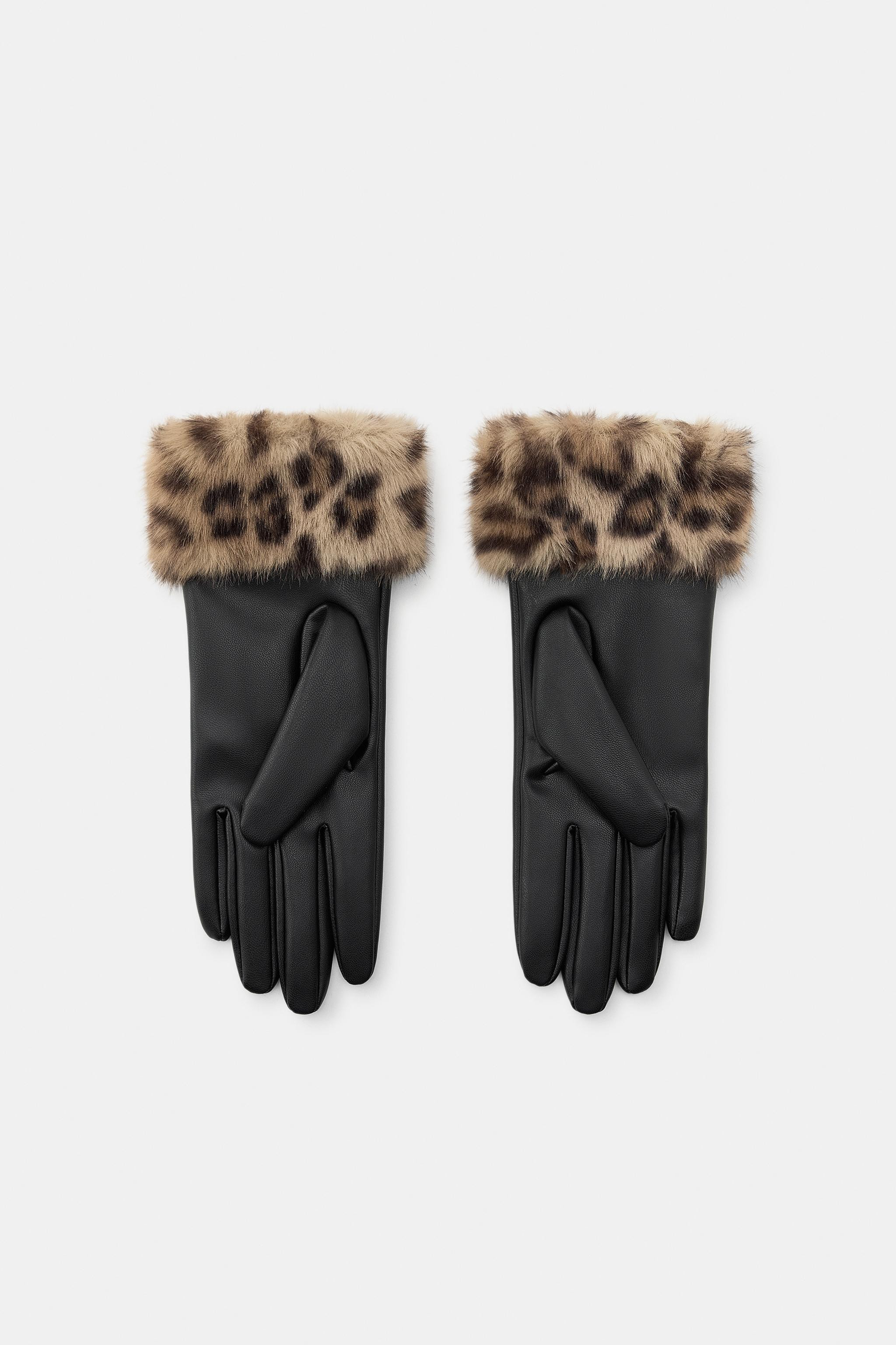 FAUX LEATHER ANIMAL PRINT FUR GLOVES | Zara US