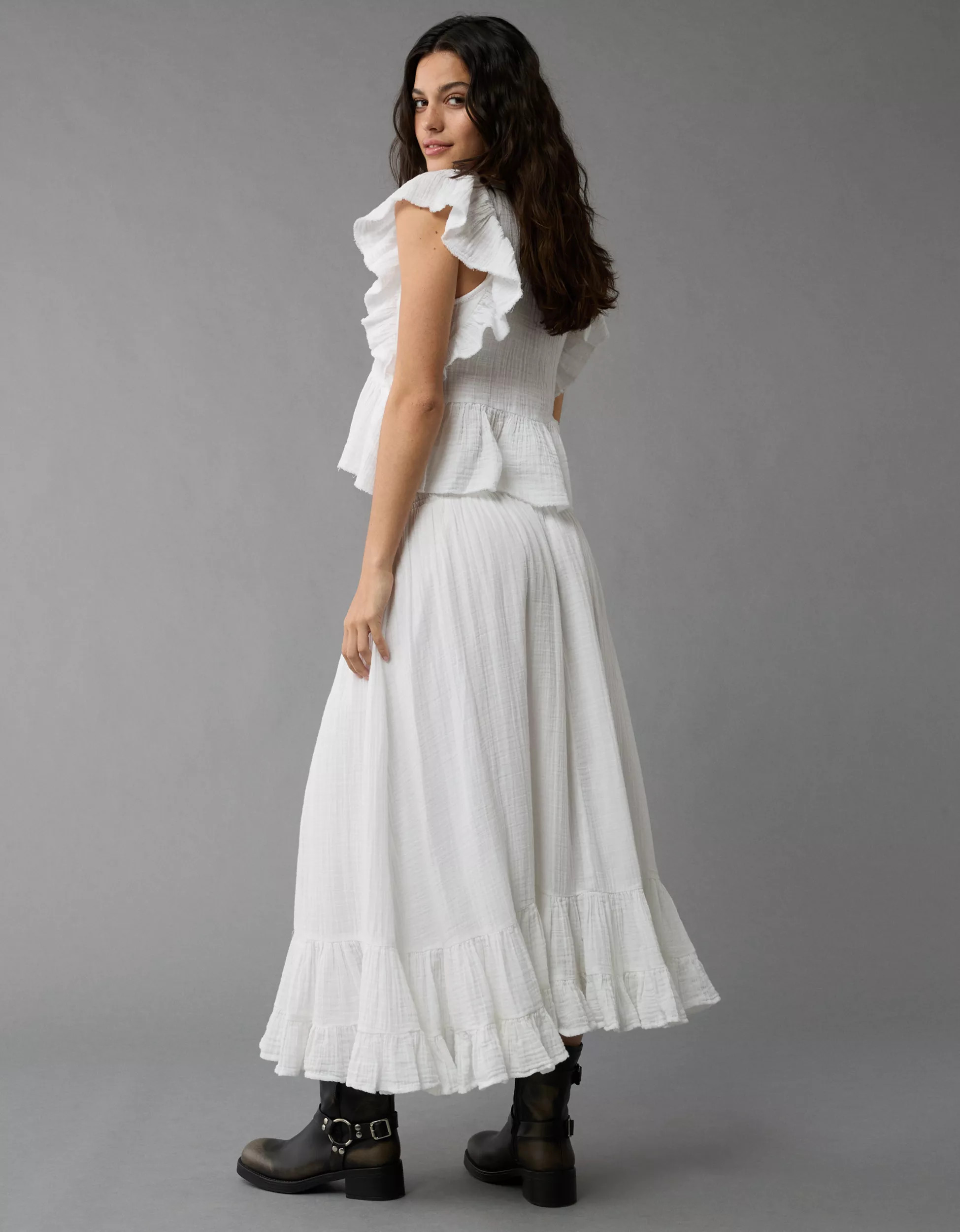 AE High-Waisted Tiered Maxi Skirt | American Eagle Outfitters (US & CA)