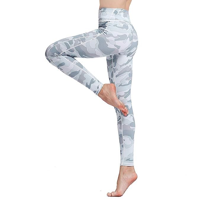 Witkey Printed Extra Long Women Yoga Leggings High Waist Tummy Control Over The Heel Yoga Pants | Amazon (US)