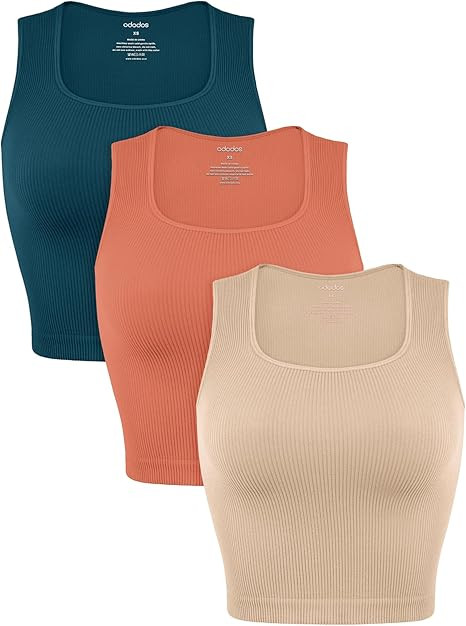 ODODOS Seamless Square Neck Tank for Women Ribbed Soft Sleeveless Longline Crop Tops | Amazon (US)