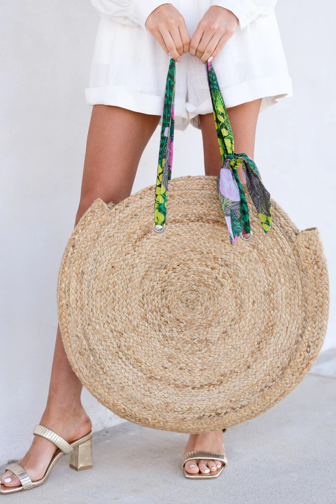 Back With Me Natural Round Bag | Red Dress 