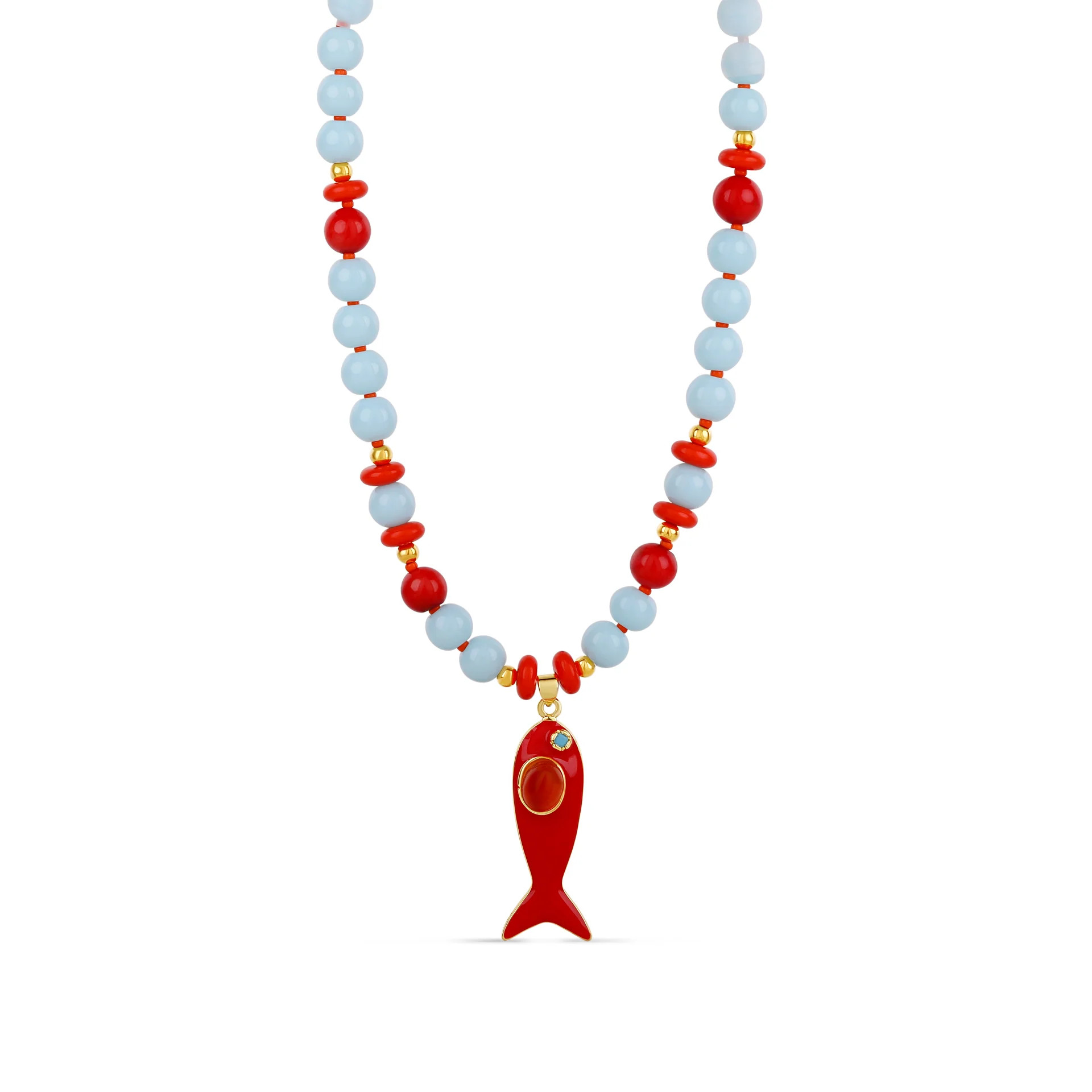 Coral Reef Fish Charm Necklace - Ocean Blue & Coral Beaded Necklace | Hannah B. Jewelry