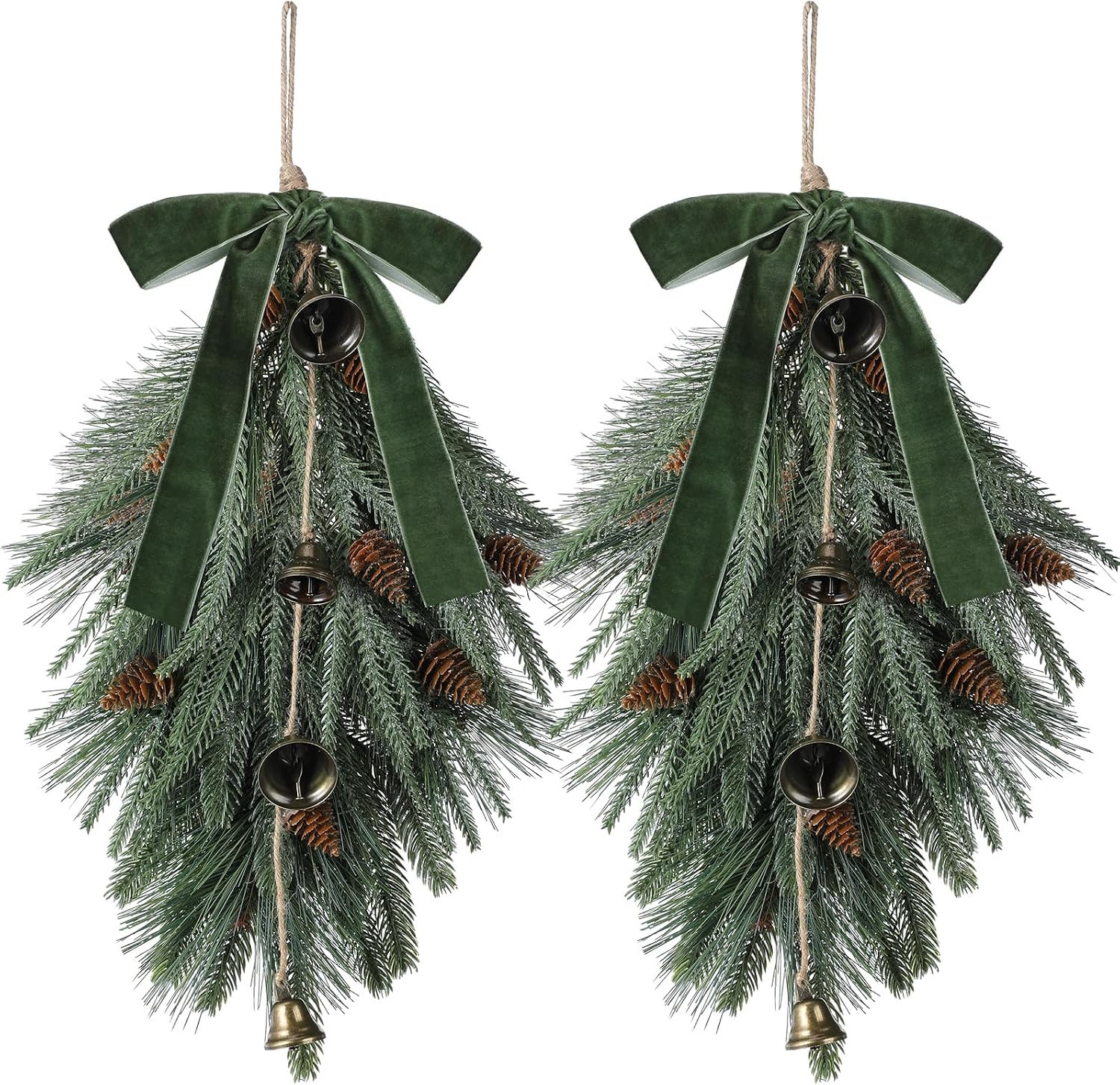 Shihanee 2 Pcs 23.6" Christmas Teardrop Swags,Front Door Decor, Green | Amazon (US)