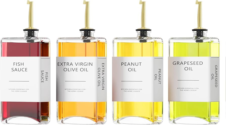 Kitchen Cooking Oil Dispenser Set, Olive Oil & Vinegar Bottles, Soy Sauce Dispenser - 4 Pieces, G... | Amazon (US)