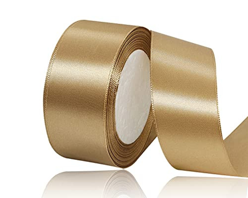 Champagne Gold Satin Ribbon 1-1/2 Inches x 25 Yards, Solid Color Polyester Fabric Ribbon for Gift Wrapping, Craft, Bows Making, Wreaths, Sewing Projects, Baby Showers and Wedding Party Decoration | Amazon (US)