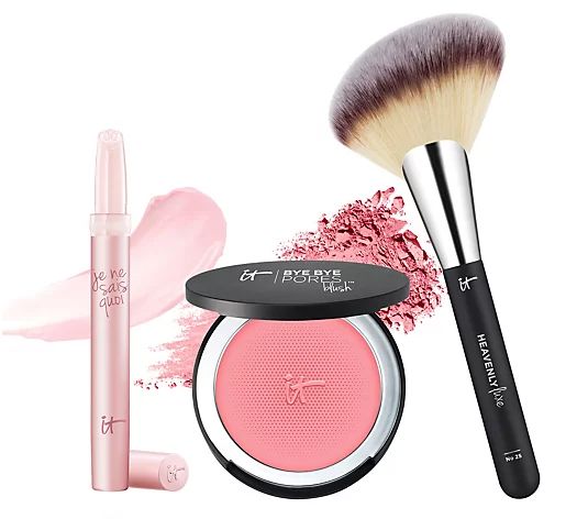 IT Cosmetics Bye Bye Pores Silk Blush & Lip Treatment w/ Luxe Brush | QVC