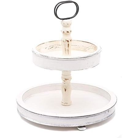 Creative Co-op EC0125 Distressed Wood 2-Tier Tray with Metal Handle, Cream | Amazon (US)