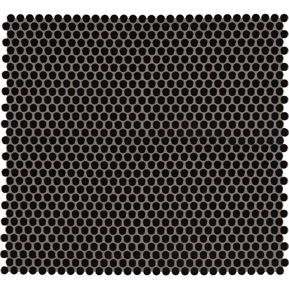 MSI Black Penny Round 11.57 in. x 12.4 in. x 10mm Glossy Porcelain Mesh-Mounted Mosaic Tile (19.93 s | The Home Depot